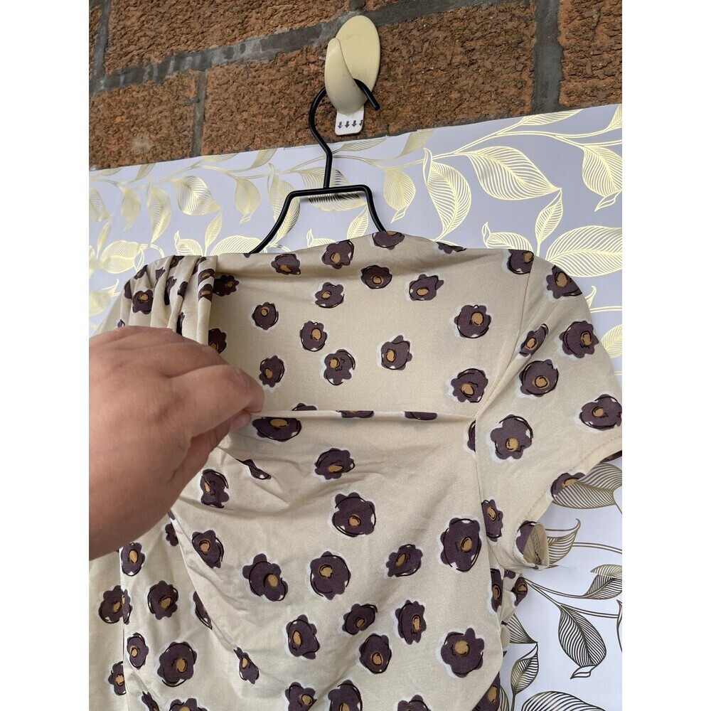 Adele Fado Italy Ruched Floral Mini Dress - Brown & Cream Whimsigoth Aesthetic - - Picture 8 of 9